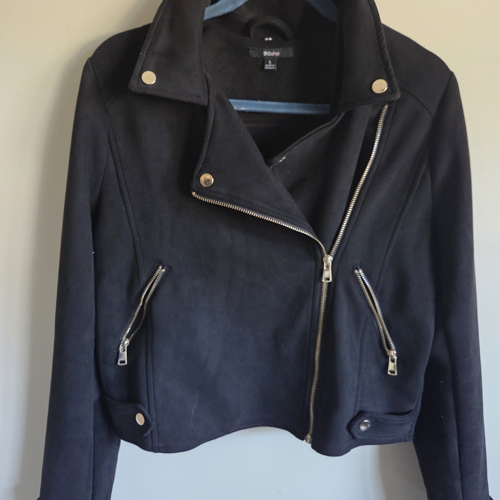 Black Asymmetric Moto Jacket with Silver Hardware Size Large - Picture 3 of 6